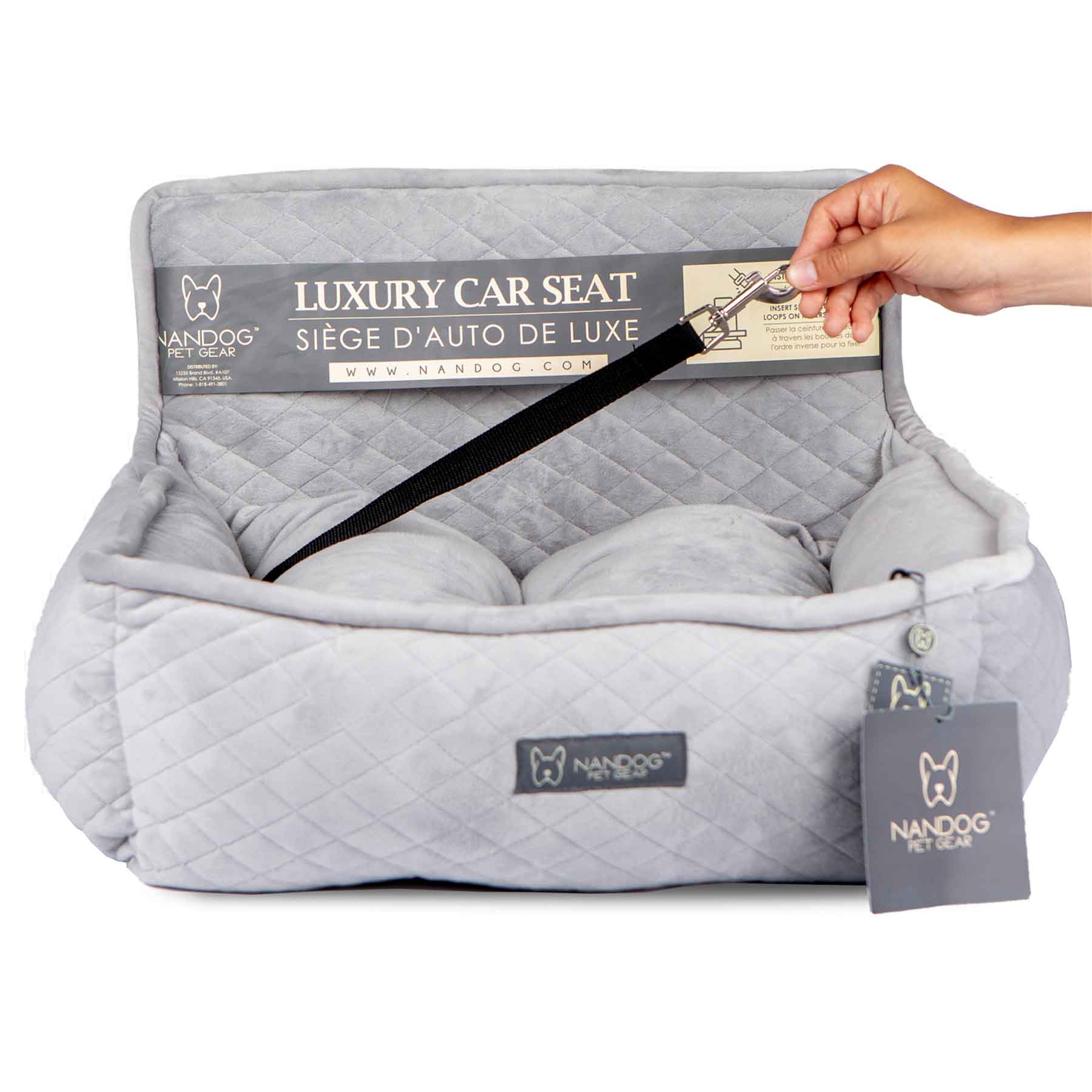 Nandog Luxe Dog Car Seat (Plush Light Grey)