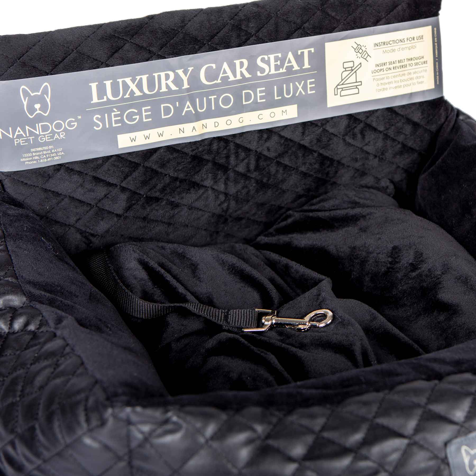 Nandog Luxe Dog Car Seat (Black Vegan Leather)