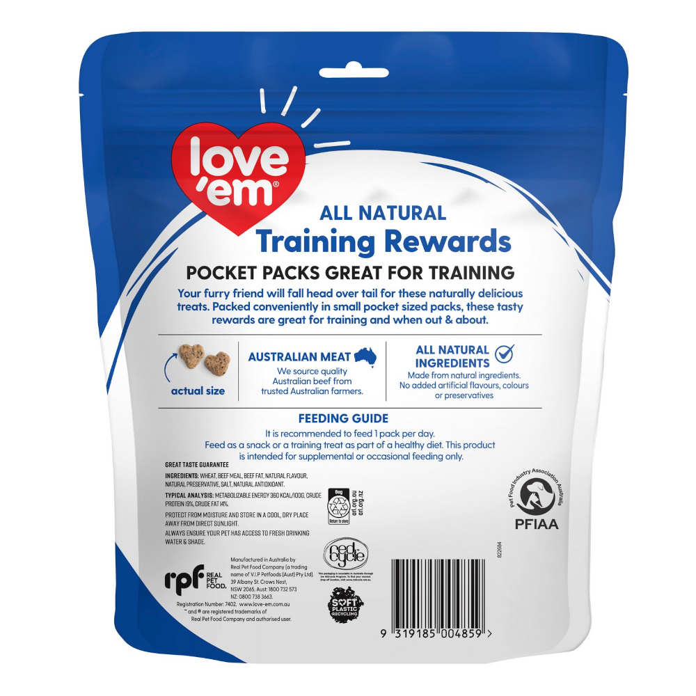 Love'em Pocket Training Rewards Beef Dog Treats 120g (6x20g)